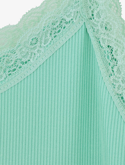 Débardeur côtelé à bretelles en dentelle - Turquoise - 3