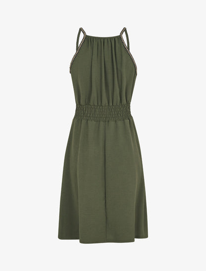 Robe unie sans manches à taille élastiquée - Kaki - 2