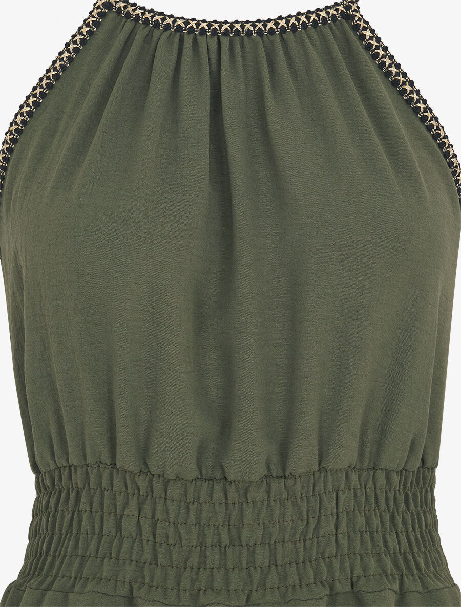 Robe unie sans manches à taille élastiquée - Kaki - 3