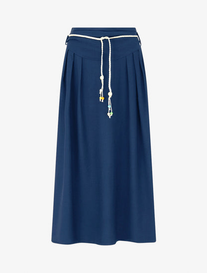 Jupe longue ceinture tressée - Bleu
