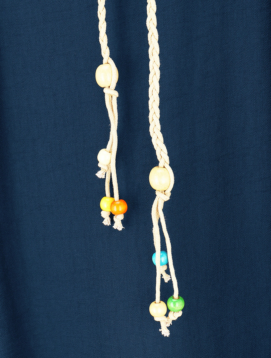 Jupe longue ceinture tressée - Bleu