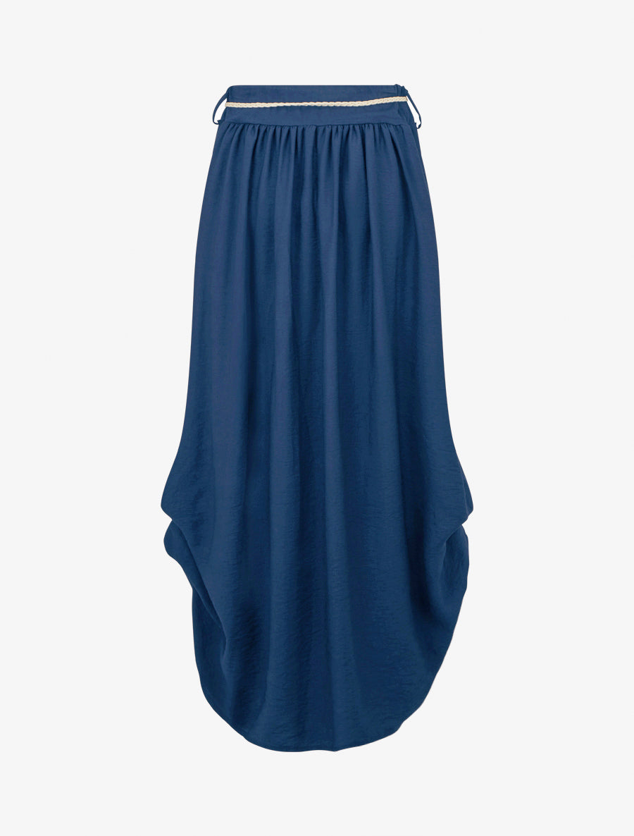 Jupe longue ceinture tressée - Bleu