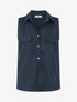 Top uni boutonné effet lin - Marine - 1