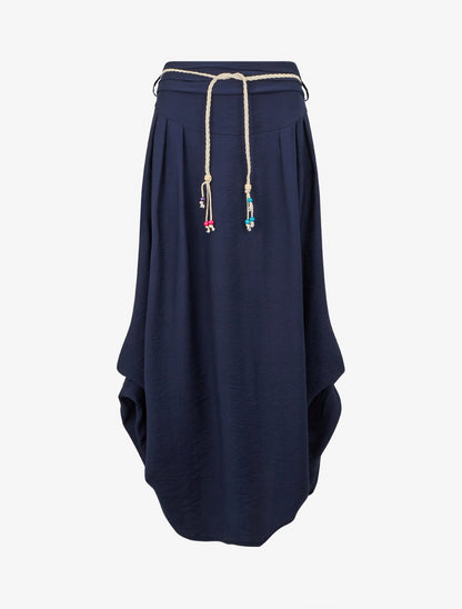 Jupe longue évasée taille plissée - Marine