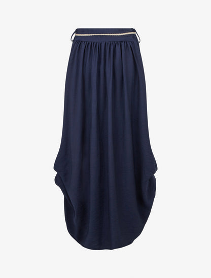 Jupe longue évasée taille plissée - Marine