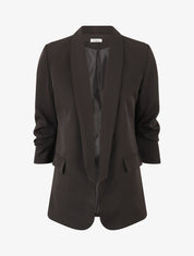 Blazer uni à manches froncées - Noir - 1