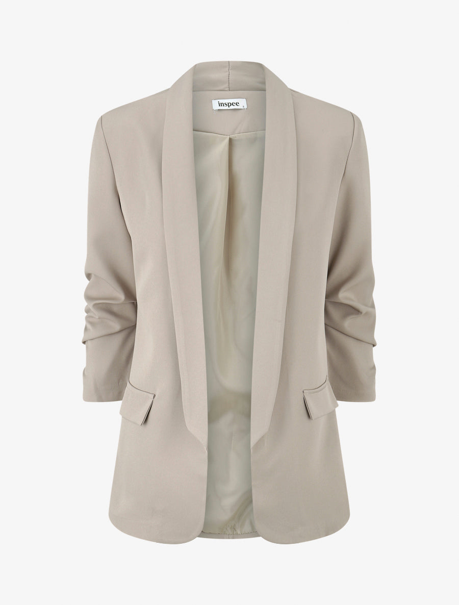 Blazer uni à manches froncées - Beige