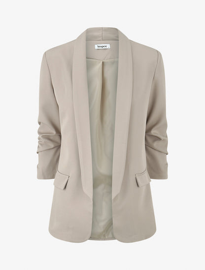 Blazer uni à manches froncées - Beige