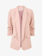Blazer uni à manches froncées - Rose - 4