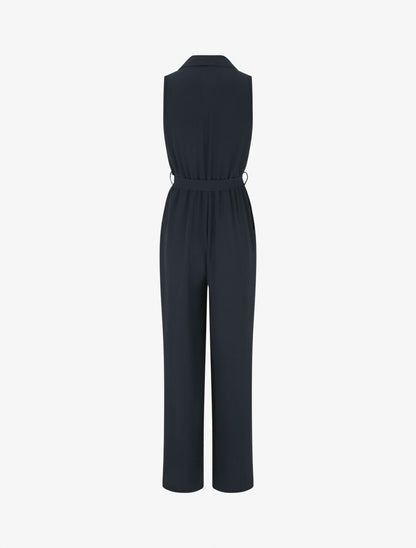 Combinaison droite sans manches style chemise - Marine - 2