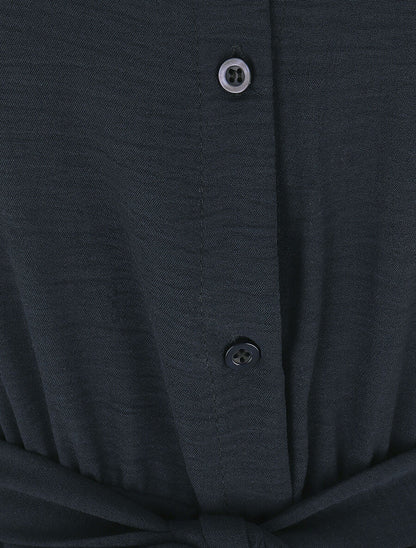 Combinaison droite sans manches style chemise - Marine - 3