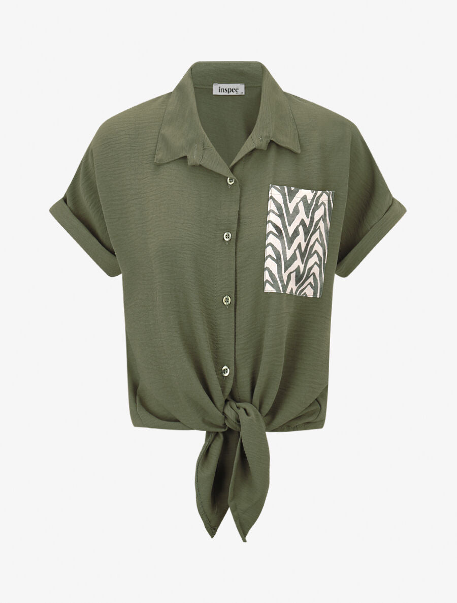 Chemise manches courtes et poche fantaisie - Kaki - 1