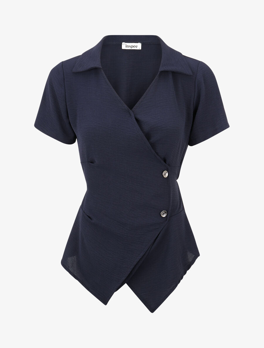 Top asymétrique manches courtes - Marine - 1