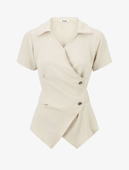 Top asymétrique manches courtes - Beige - 1