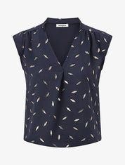 Top sans manches motif plumes dorées - Marine - 4