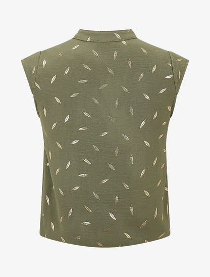 Top sans manches motif plumes dorées - Kaki - 2