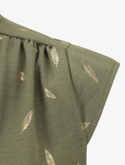 Top sans manches motif plumes dorées - Kaki - 3