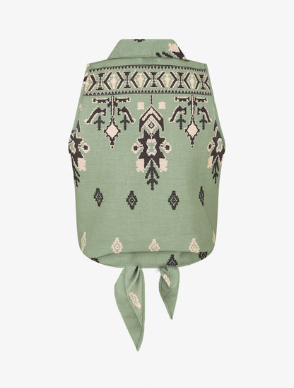 Chemise sans manches imprimé graphique - Kaki - 2