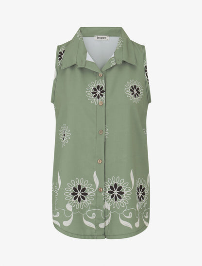 Chemise sans manches imprimé floral - Kaki - 4