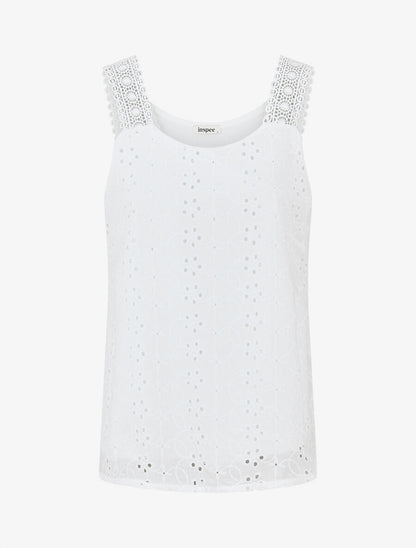 Débardeur droit bretelles en dentelle - Blanc - 1