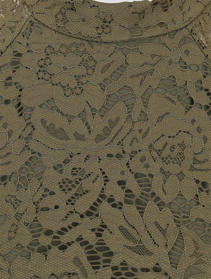 Top ajusté en dentelle col montant - Kaki - 3