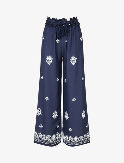 Pantalon élastiqué à imprimé fantaisie et mosaïque - Marine - 4