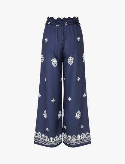 Pantalon élastiqué à imprimé fantaisie et mosaïque - Marine - 2