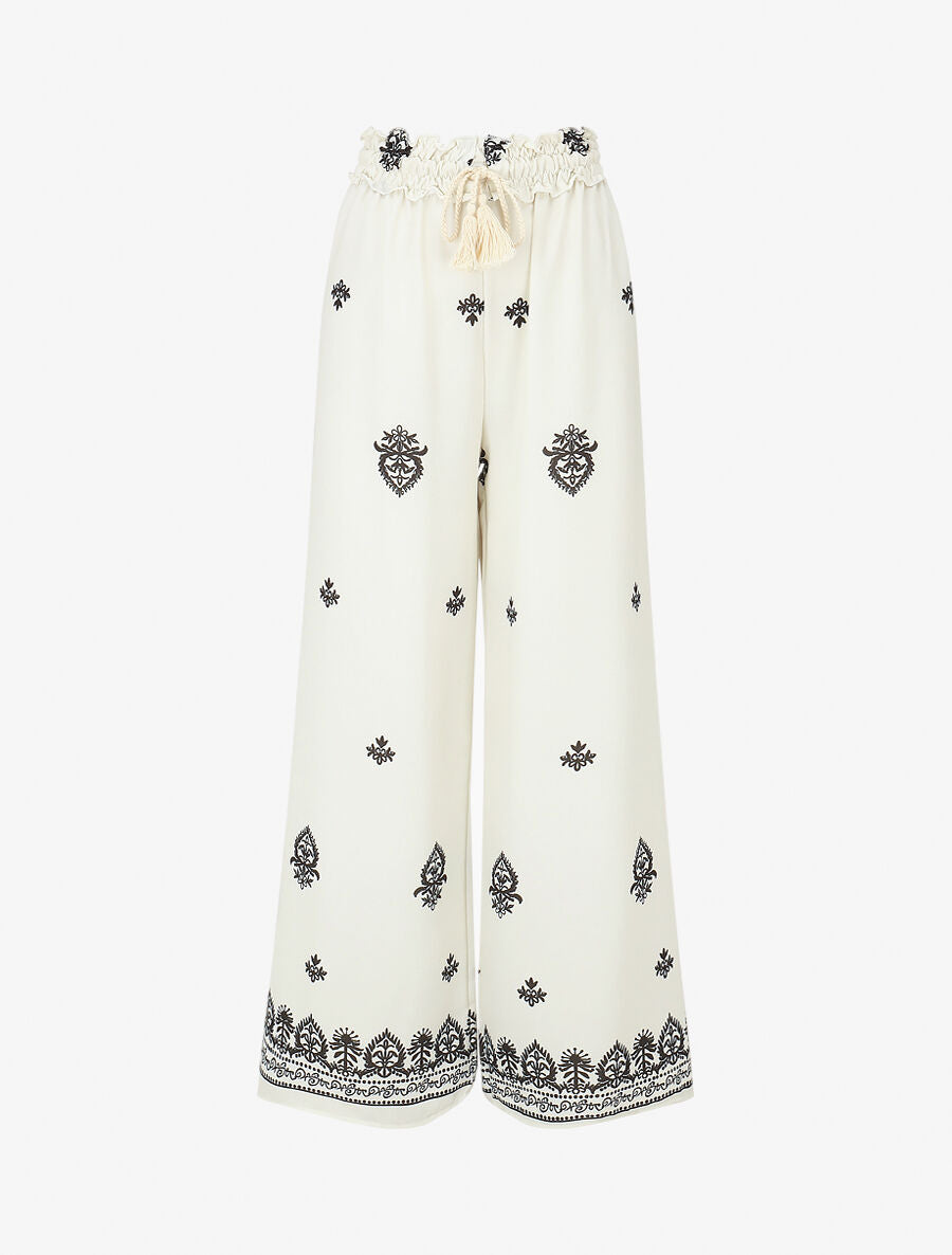 Pantalon élastiqué à imprimé fantaisie et mosaïque - Beige - 4