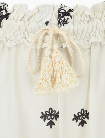 Pantalon élastiqué à imprimé fantaisie et mosaïque - Beige - 3