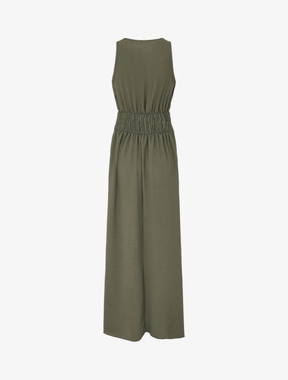 Robe longue fluide à bretelles bijoux - Kaki - 2