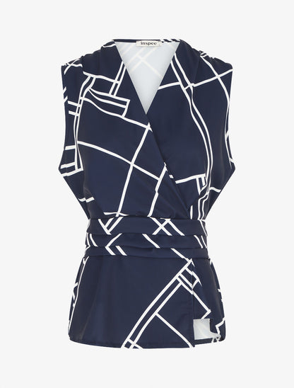 Top sans manches imprimé graphique - Marine - 1