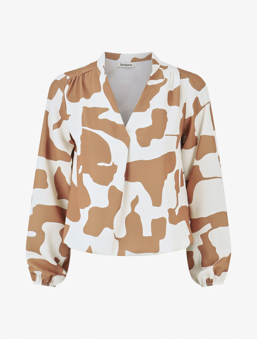 Blouse manches longues imprimé graphique - Camel - 4