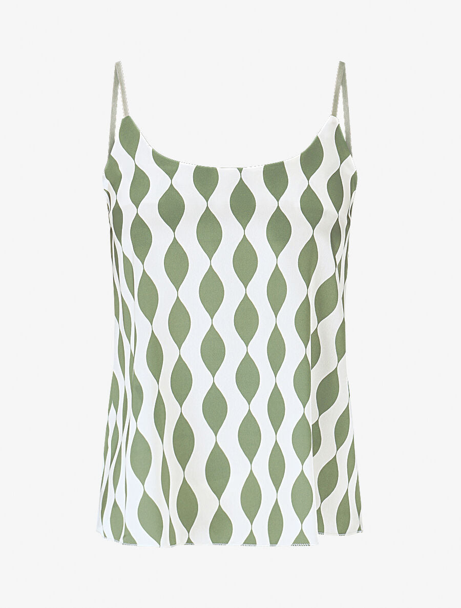 Caraco droit satiné imprimé graphique - Kaki - 1