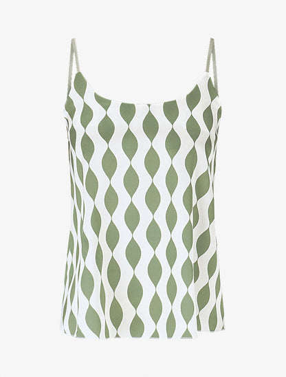 Caraco droit satiné imprimé graphique - Kaki - 1