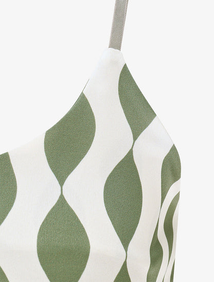 Caraco droit satiné imprimé graphique - Kaki - 3