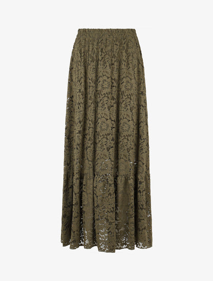 Jupe longue unie en dentelle - Kaki - 4