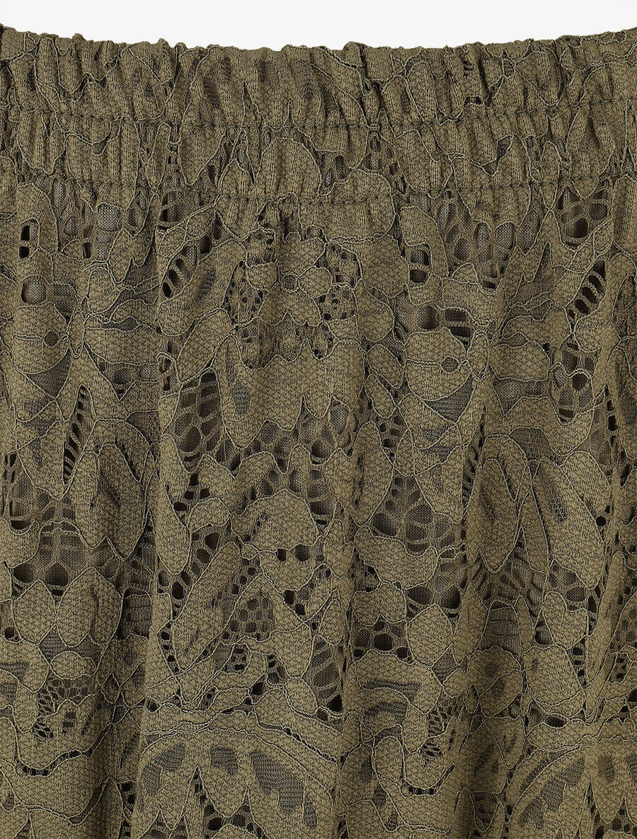 Jupe longue unie en dentelle - Kaki - 3