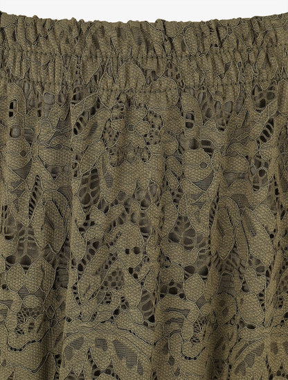 Jupe longue unie en dentelle - Kaki - 3