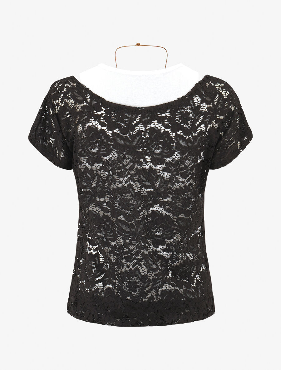 Haut Paul & Joe Sister En Dentelle Noir Taille 4 (36/38 FR) - Top Floral, Manches Courtes, Occasion