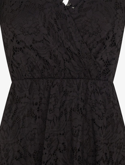 Robe mi-longue en dentelle - Noir - 3