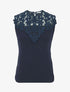 Top sans manches col rond en dentelle - Marine - 4