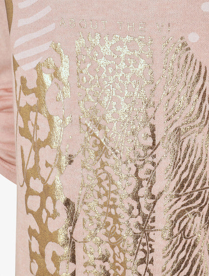 Pull fin à flocage irisé et manches retroussables - Rose - 3