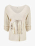 Pull fin à flocage irisé et manches retroussables - Beige - 4