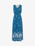 Robe longue sans manches à fleurs style arabesque - Bleu canard - 4