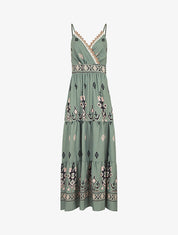 Robe longue à taille élastiquée imprimé ikat - Kaki - 1