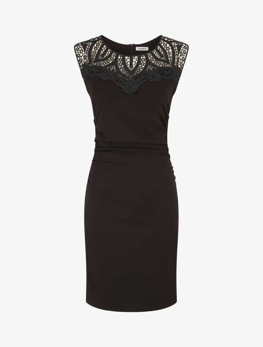 Robe moulante à buste dentelle - Noir - 4