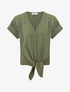 Blouse unie à nouer et détail broderies - Kaki - 4