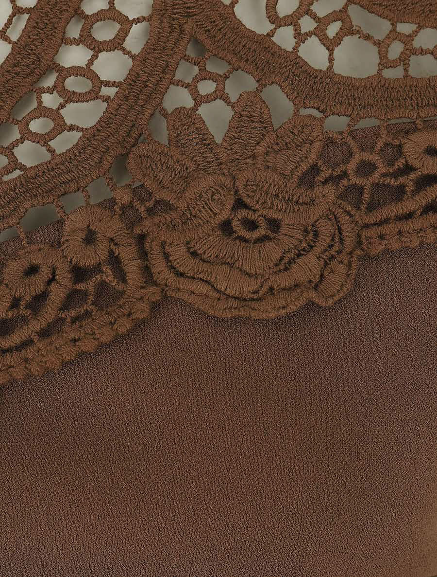 Robe moulante à buste dentelle - Marron - 3