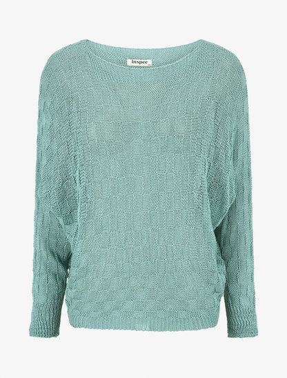 Pull uni en maille ajourée - Turquoise - 4