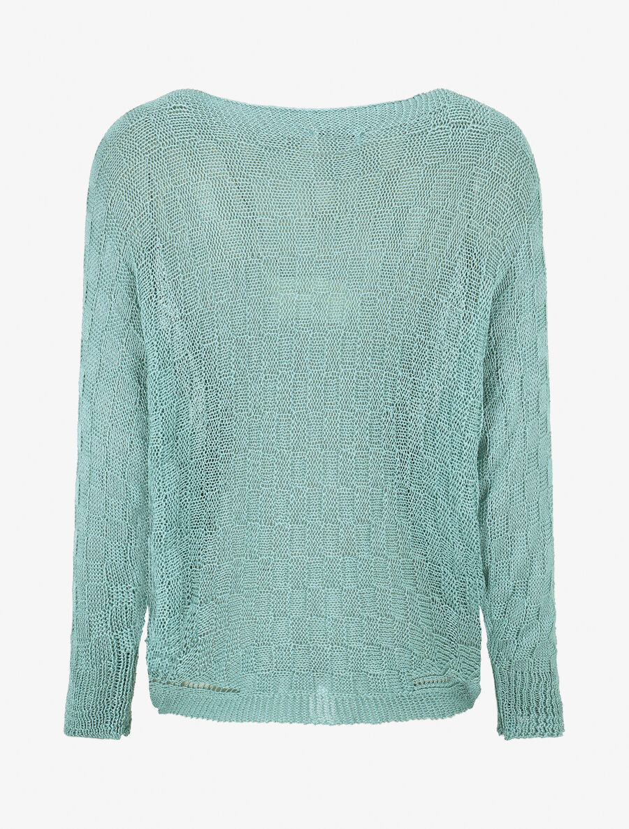 Pull uni en maille ajourée - Turquoise - 2